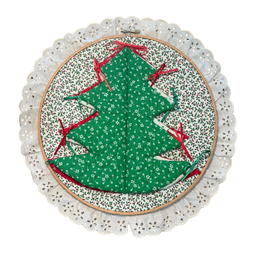 Handmade Christmas Tree Fabric Wall Hanging Quilted Holiday Decor